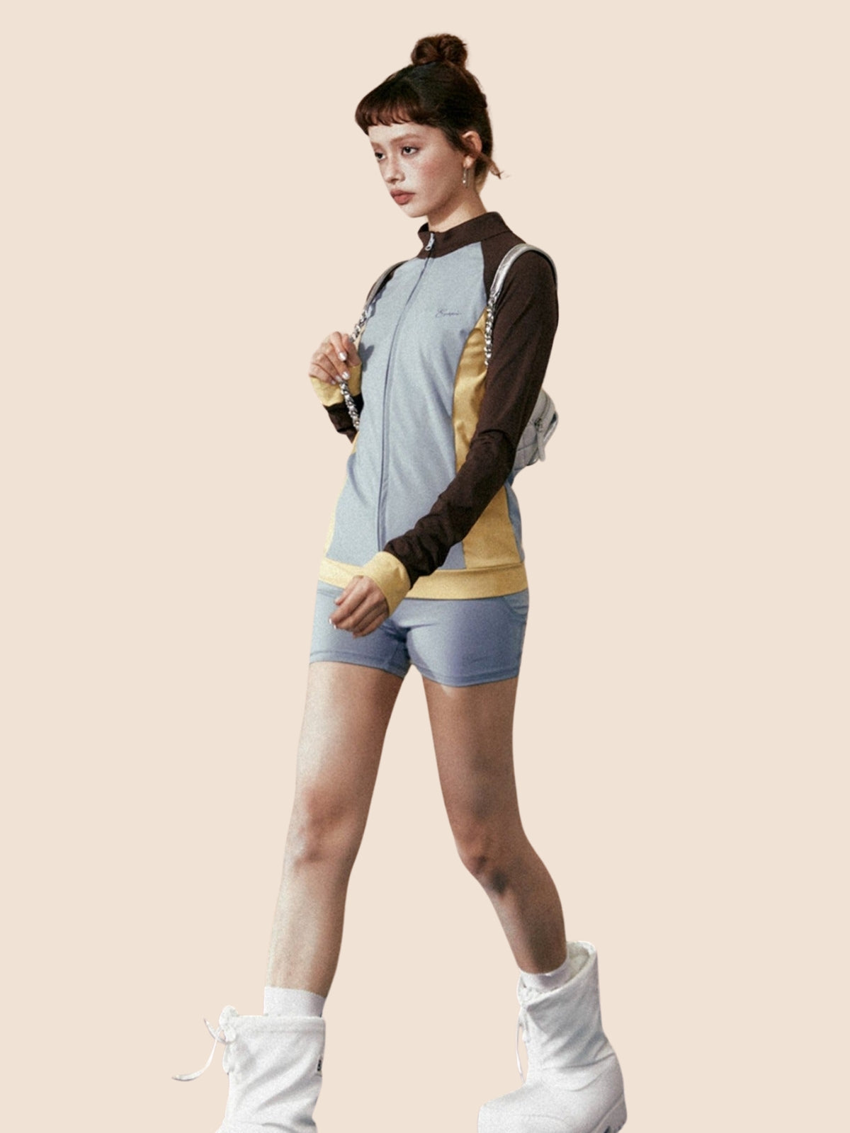 Contrasting Stitching Long-Sleeved Set-Up