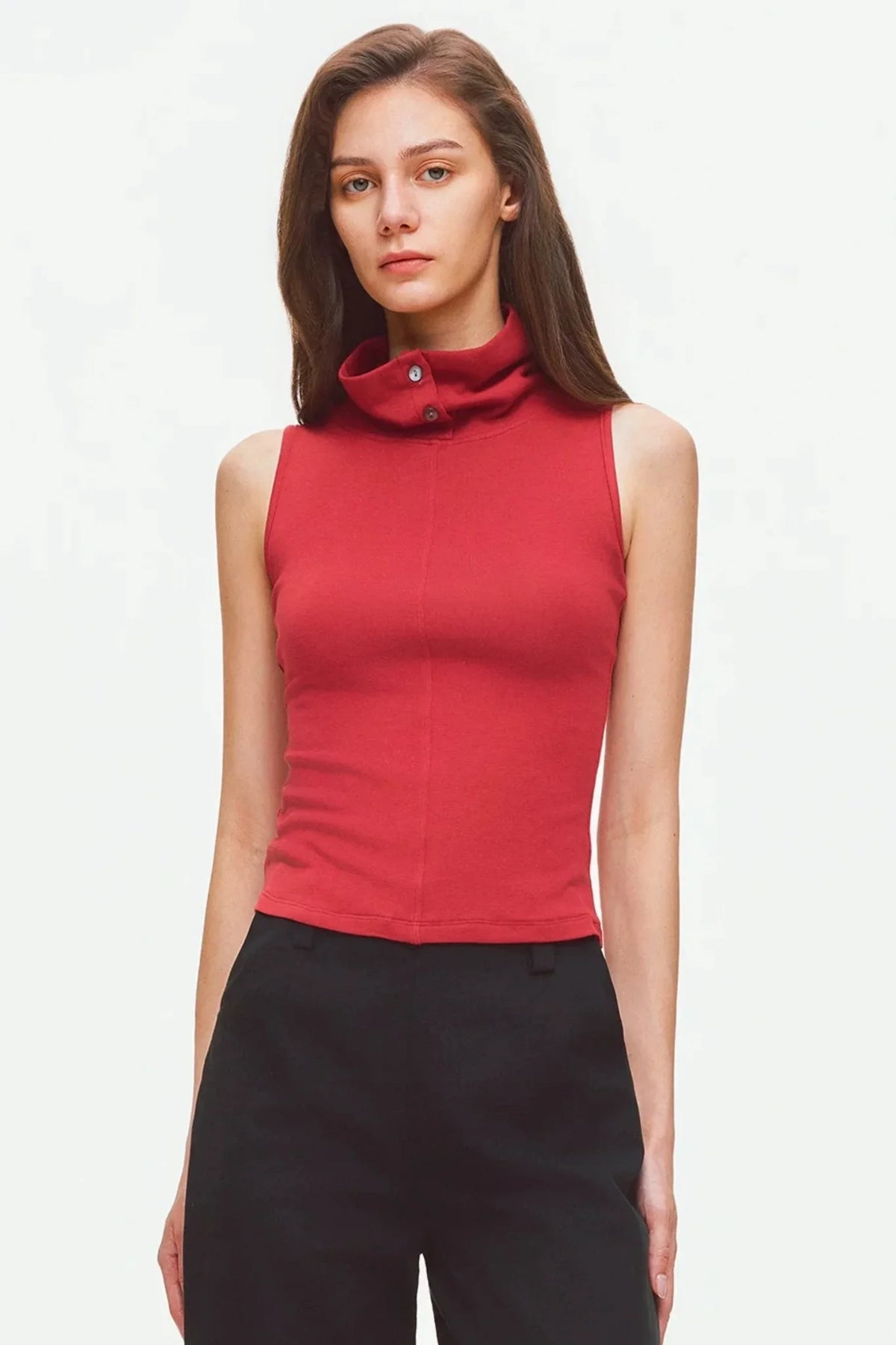 Convertible Collar Sleeveless Knit Top