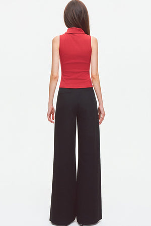 Convertible Collar Sleeveless Knit Top
