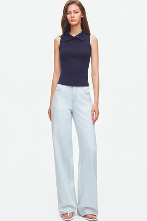 Convertible Collar Sleeveless Knit Top
