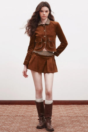 Corduroy Cardigan Suit Top Set-Up