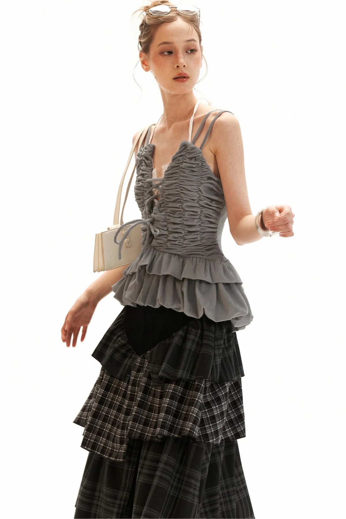 Corduroy Pleated Camisole Top Set-Up