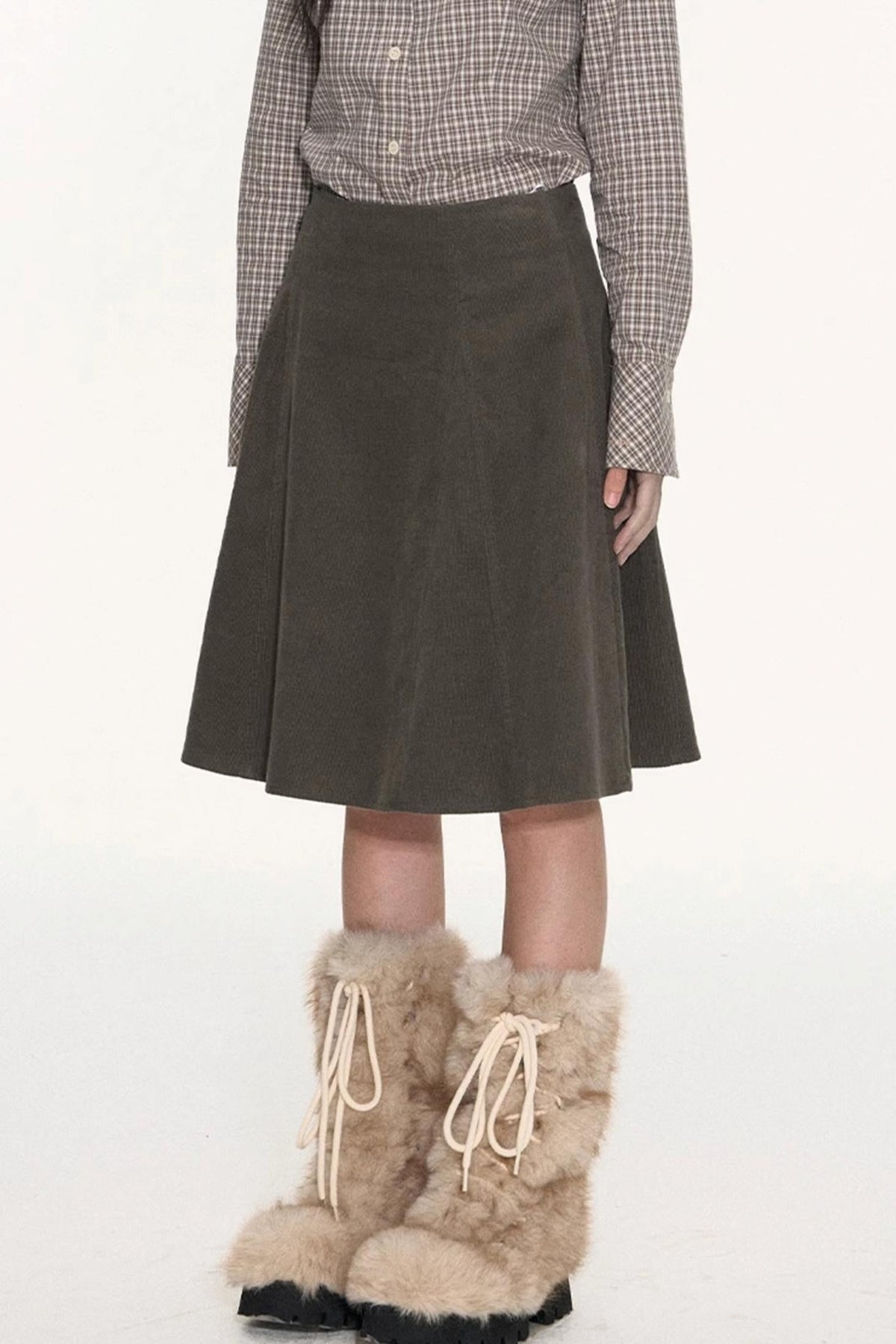 Corduroy Split A-Line Skirt