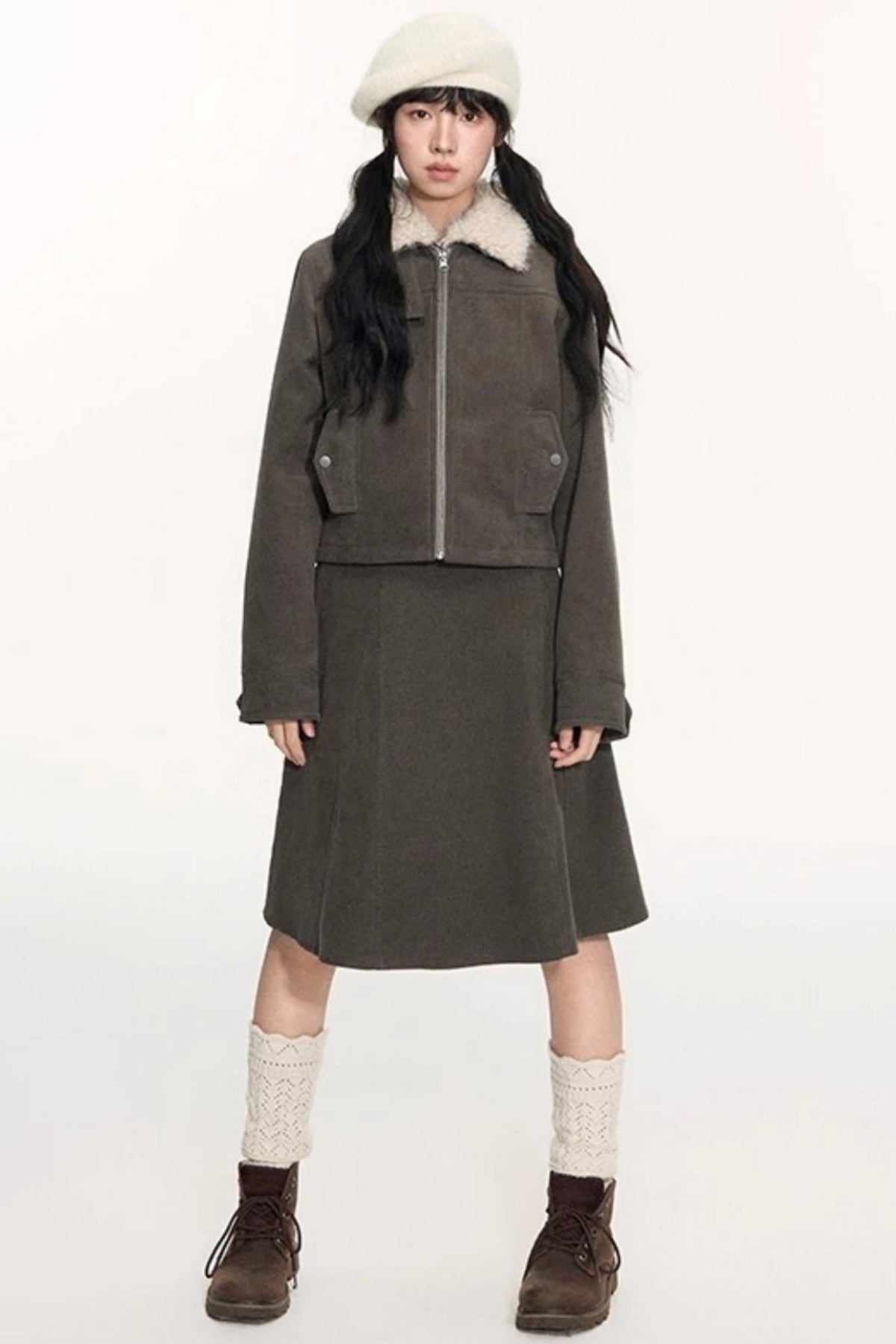 Corduroy Split A-Line Skirt