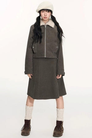 Corduroy Split A-Line Skirt