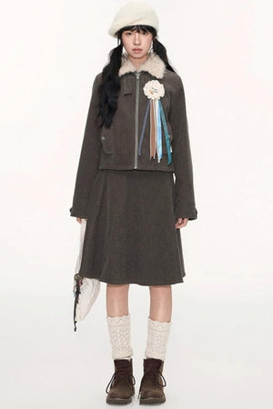 Corduroy Split A-Line Skirt