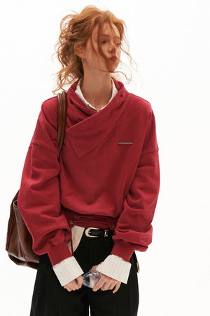 Cotton Cross-Neck Tie-Waist Pullover Sweatshirt
