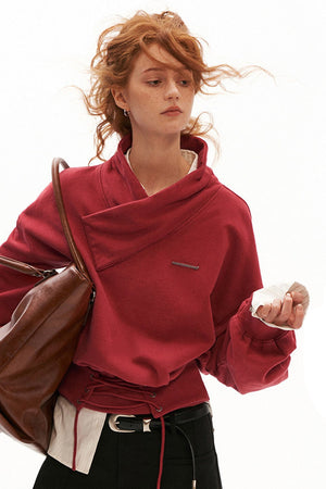 Cotton Cross-Neck Tie-Waist Pullover Sweatshirt