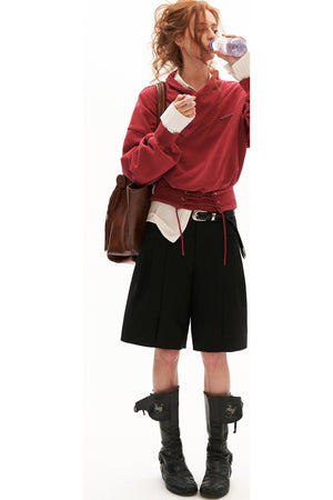 Cotton Cross-Neck Tie-Waist Pullover Sweatshirt