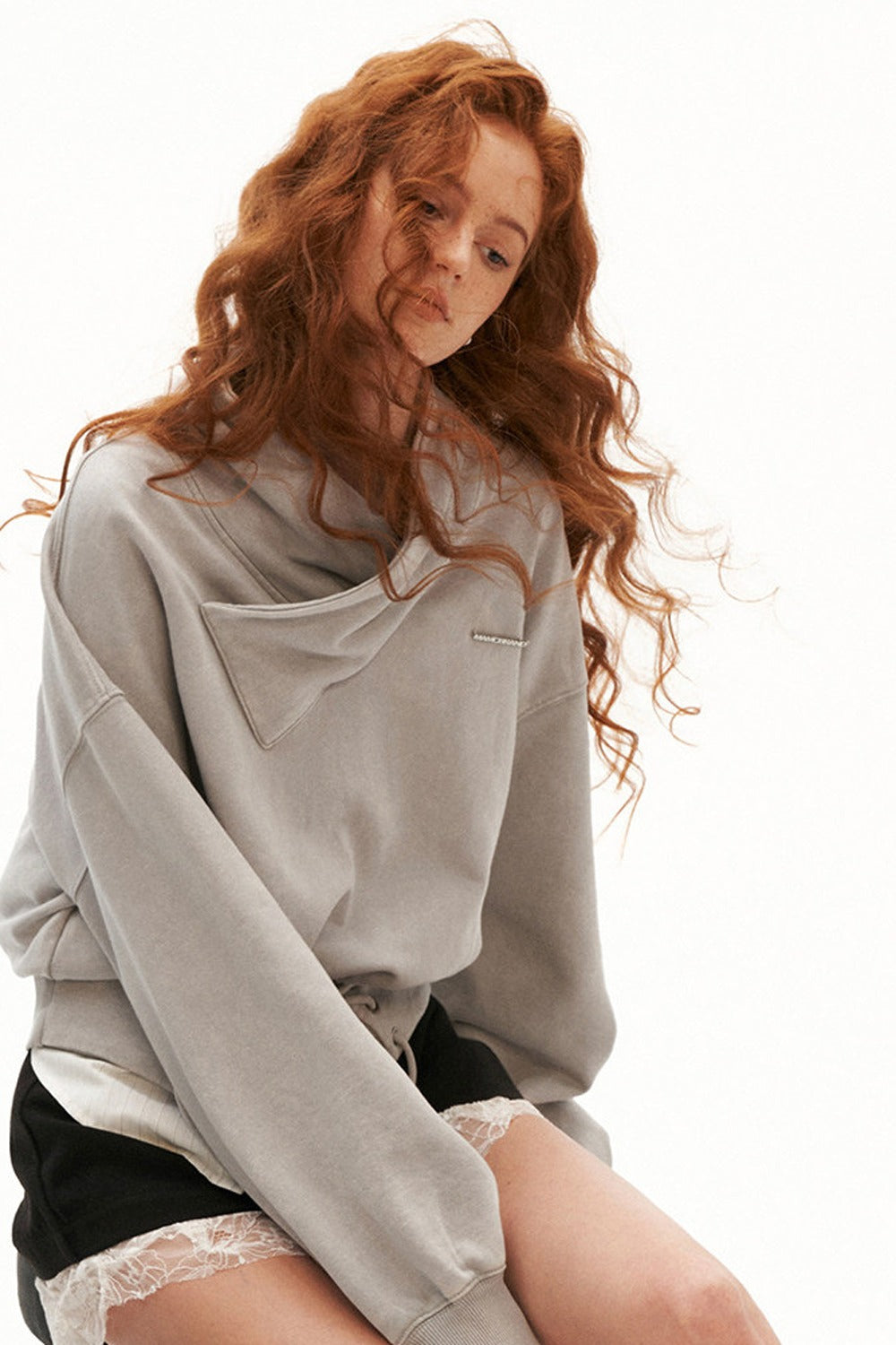 Cotton Cross-Neck Tie-Waist Pullover Sweatshirt