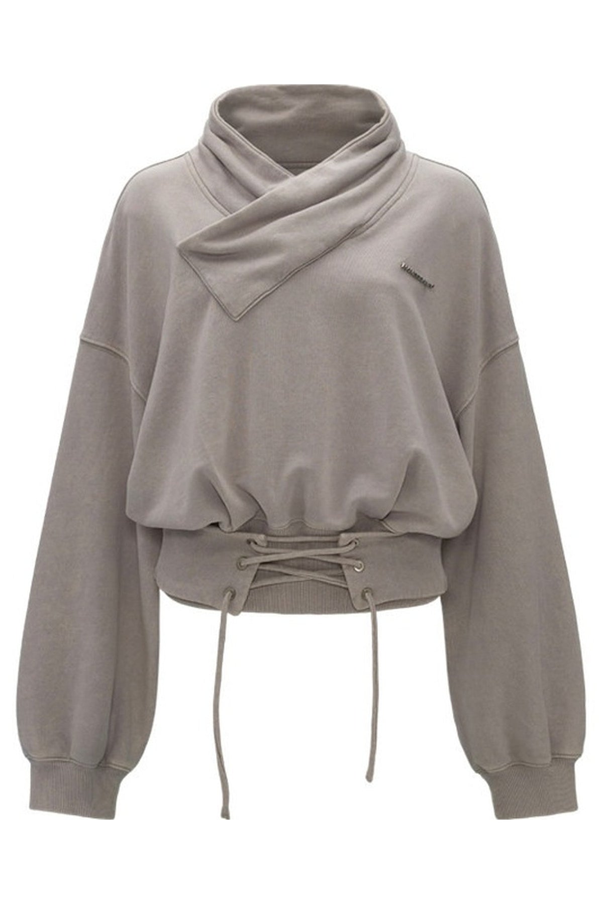 Cotton Cross-Neck Tie-Waist Pullover Sweatshirt
