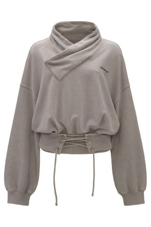 Cotton Cross-Neck Tie-Waist Pullover Sweatshirt