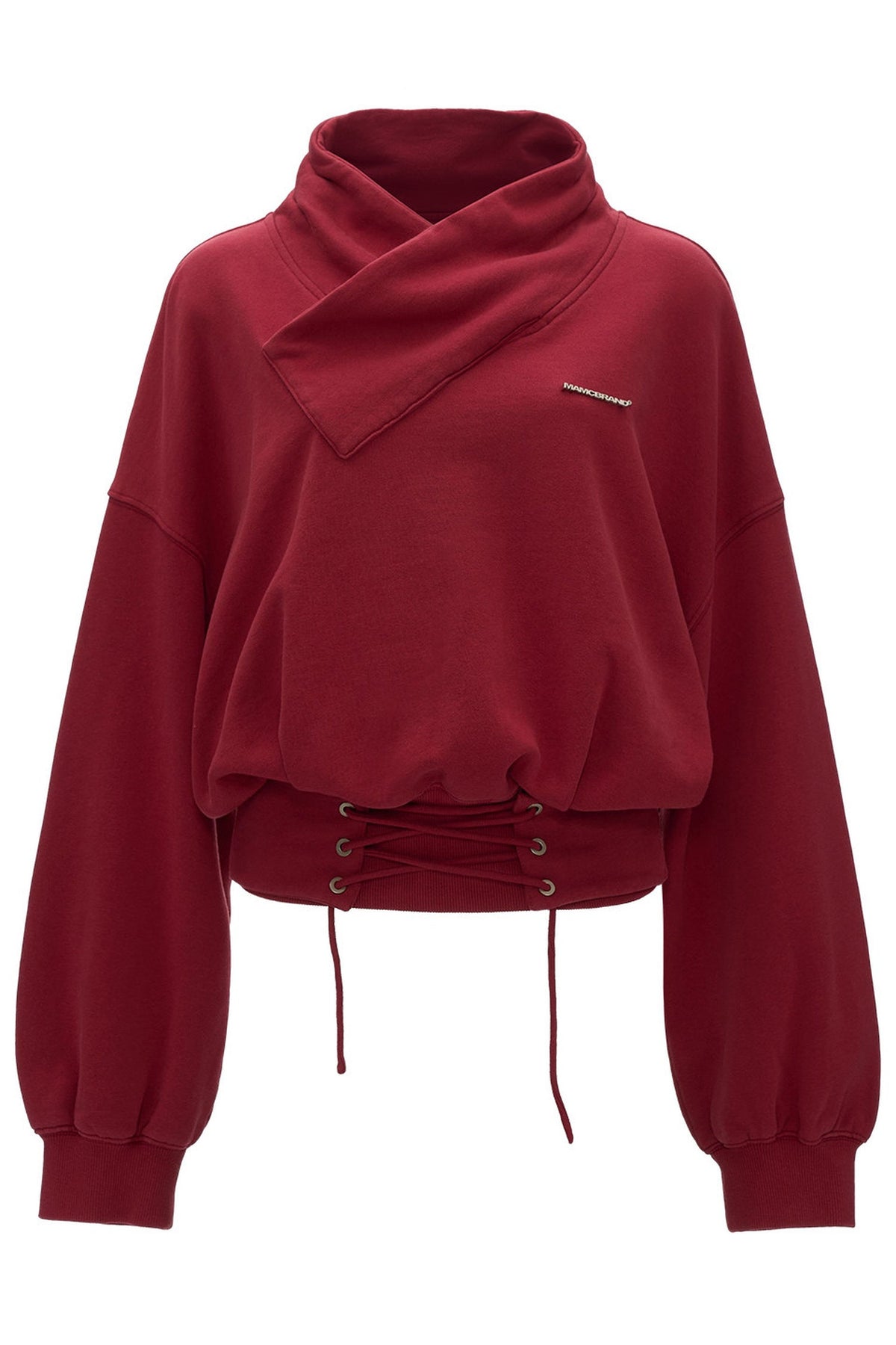 Cotton Cross-Neck Tie-Waist Pullover Sweatshirt
