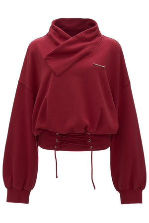 Cotton Cross-Neck Tie-Waist Pullover Sweatshirt