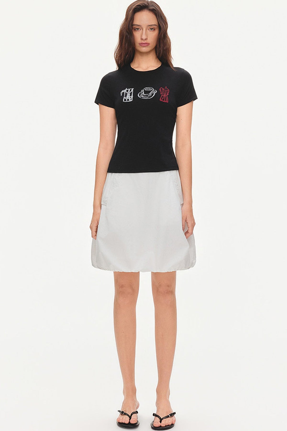 Cotton Drawstring Flower-Bud Skirt