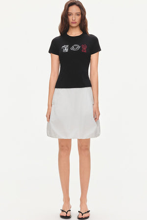 Cotton Drawstring Flower-Bud Skirt
