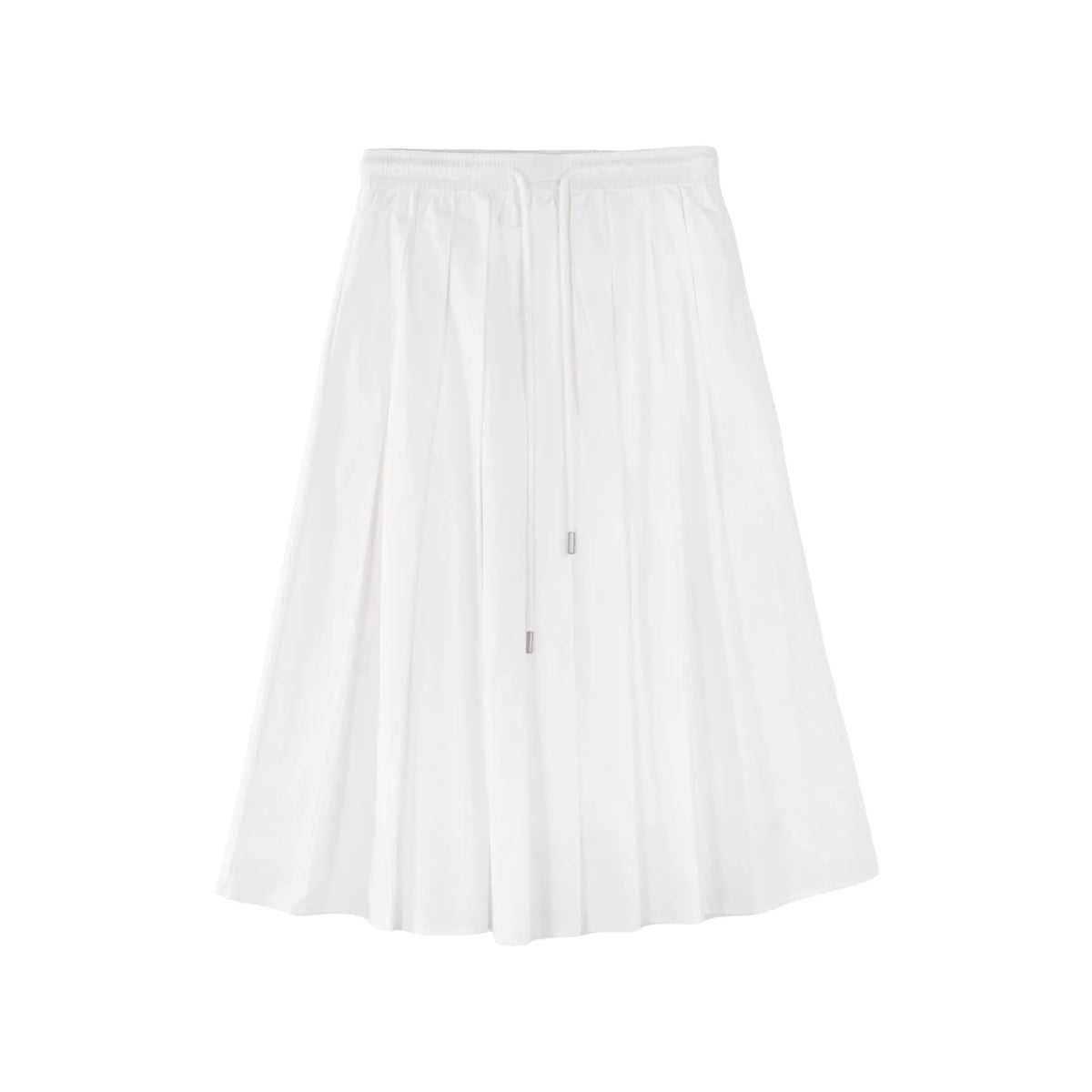 Cotton Elastic Waist Pleated Midi Skirt