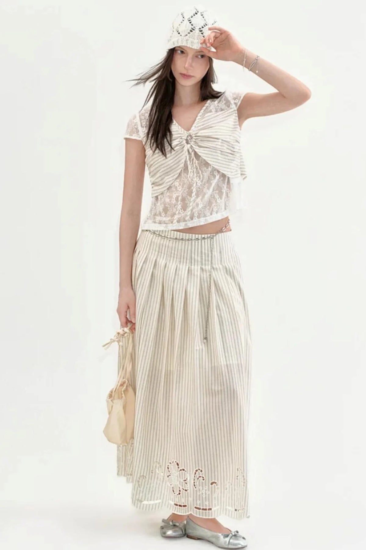 Cotton Embroidered A-Line Skirt