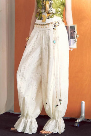 Cotton-Feel Lace Lantern Pants