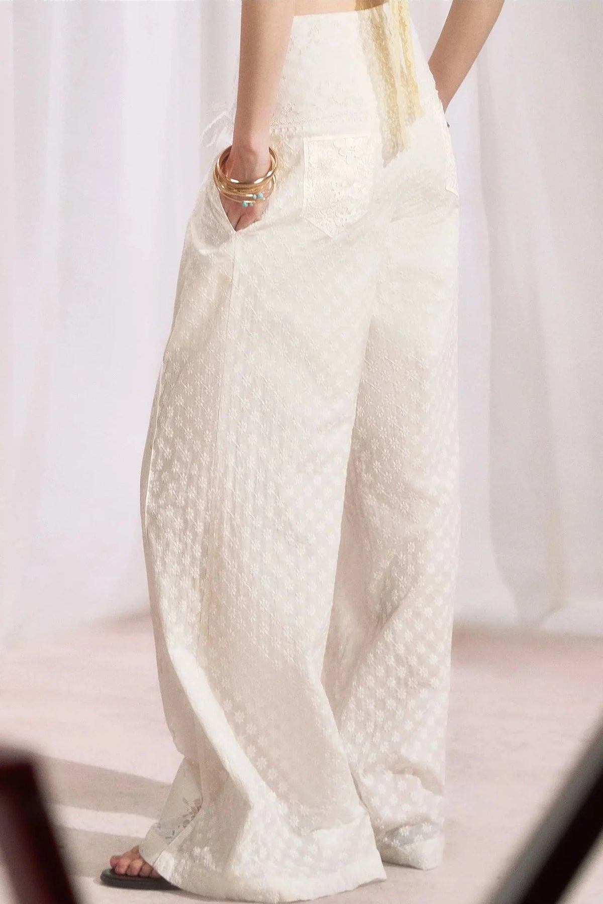 Cotton Floral Lace Wide Leg Pants