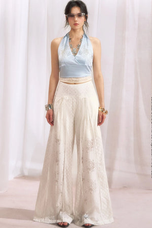 Cotton Floral Lace Wide Leg Pants