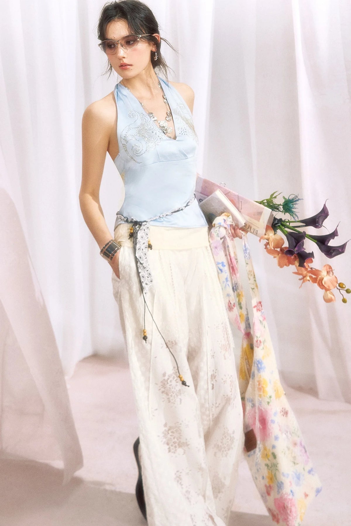 Cotton Floral Lace Wide Leg Pants