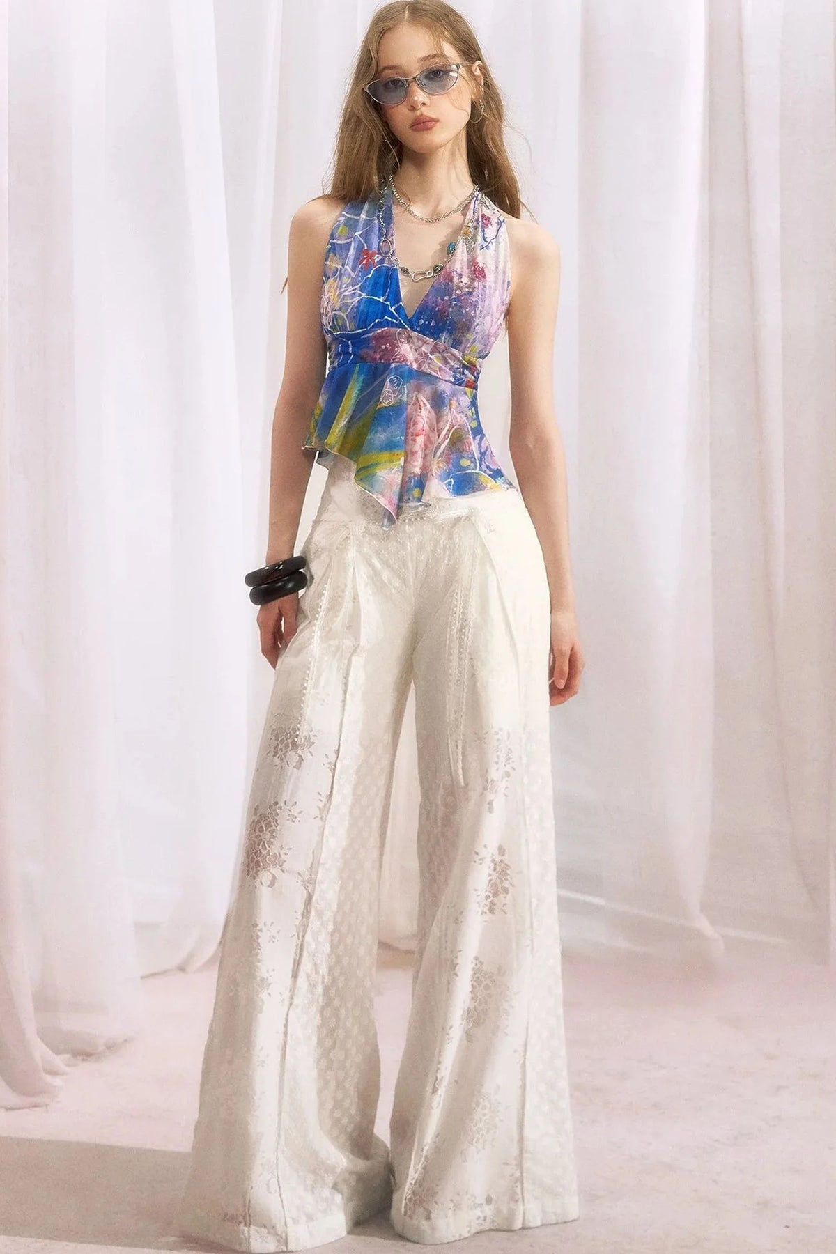 Cotton Floral Lace Wide Leg Pants