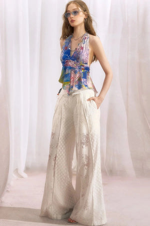 Cotton Floral Lace Wide Leg Pants