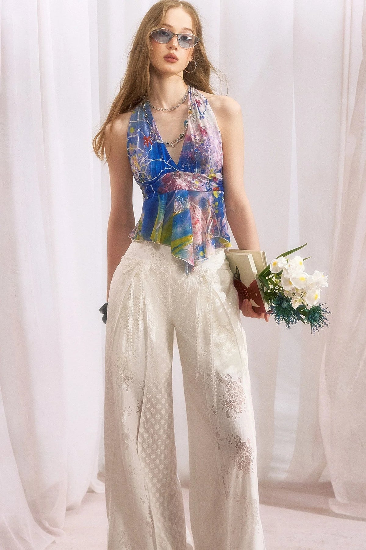 Cotton Floral Lace Wide Leg Pants