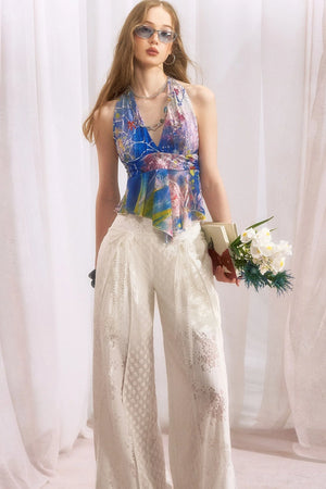 Cotton Floral Lace Wide Leg Pants