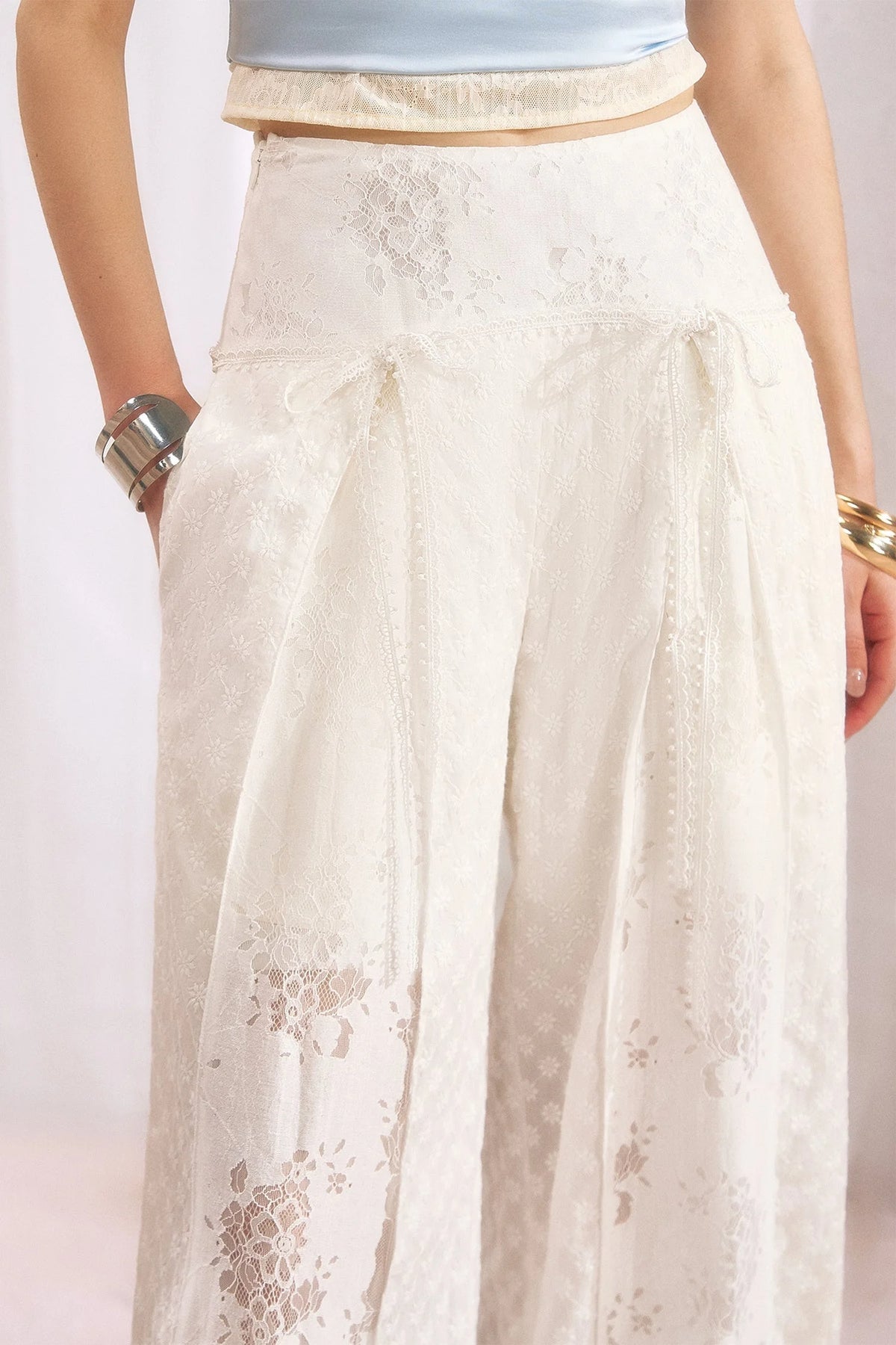 Cotton Floral Lace Wide Leg Pants