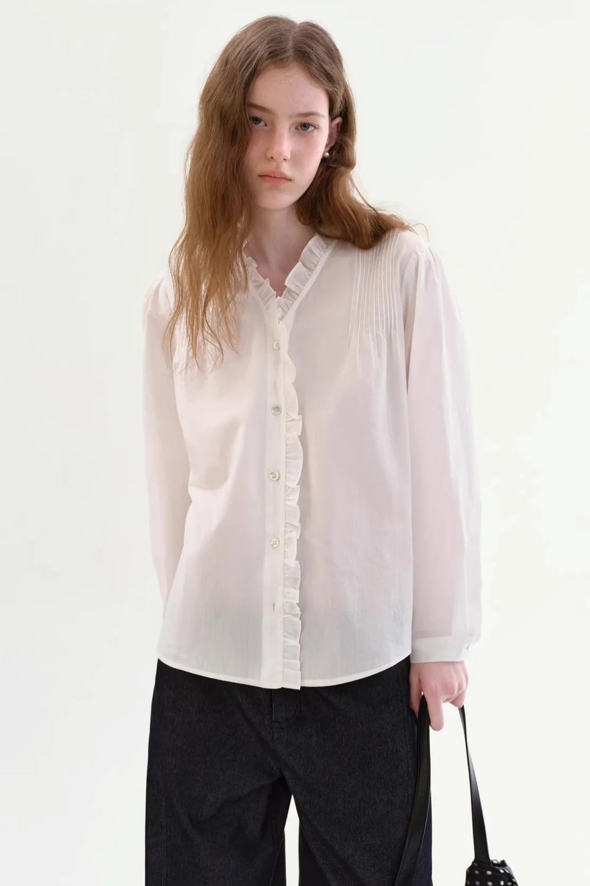 Cotton French-Style Ruffled Blouse