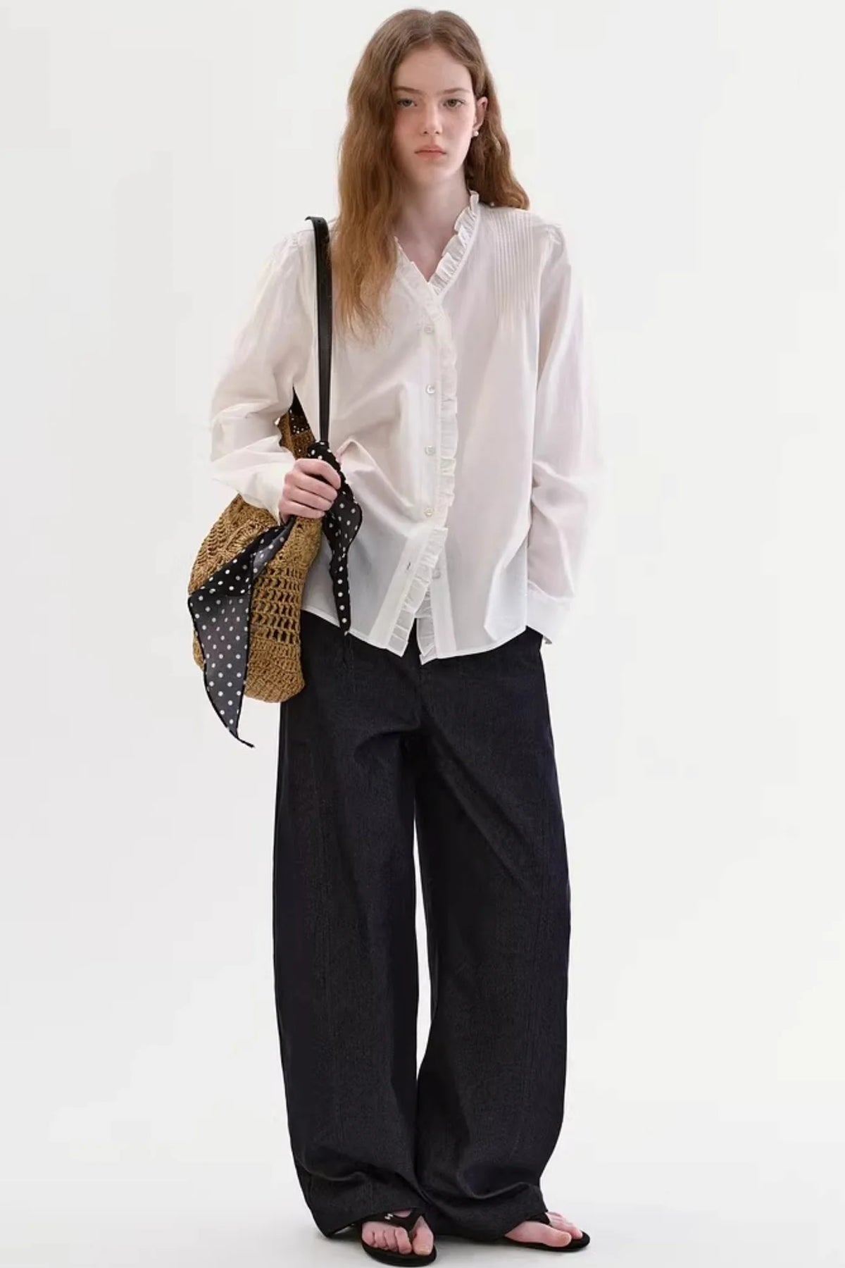 Cotton French-Style Ruffled Blouse