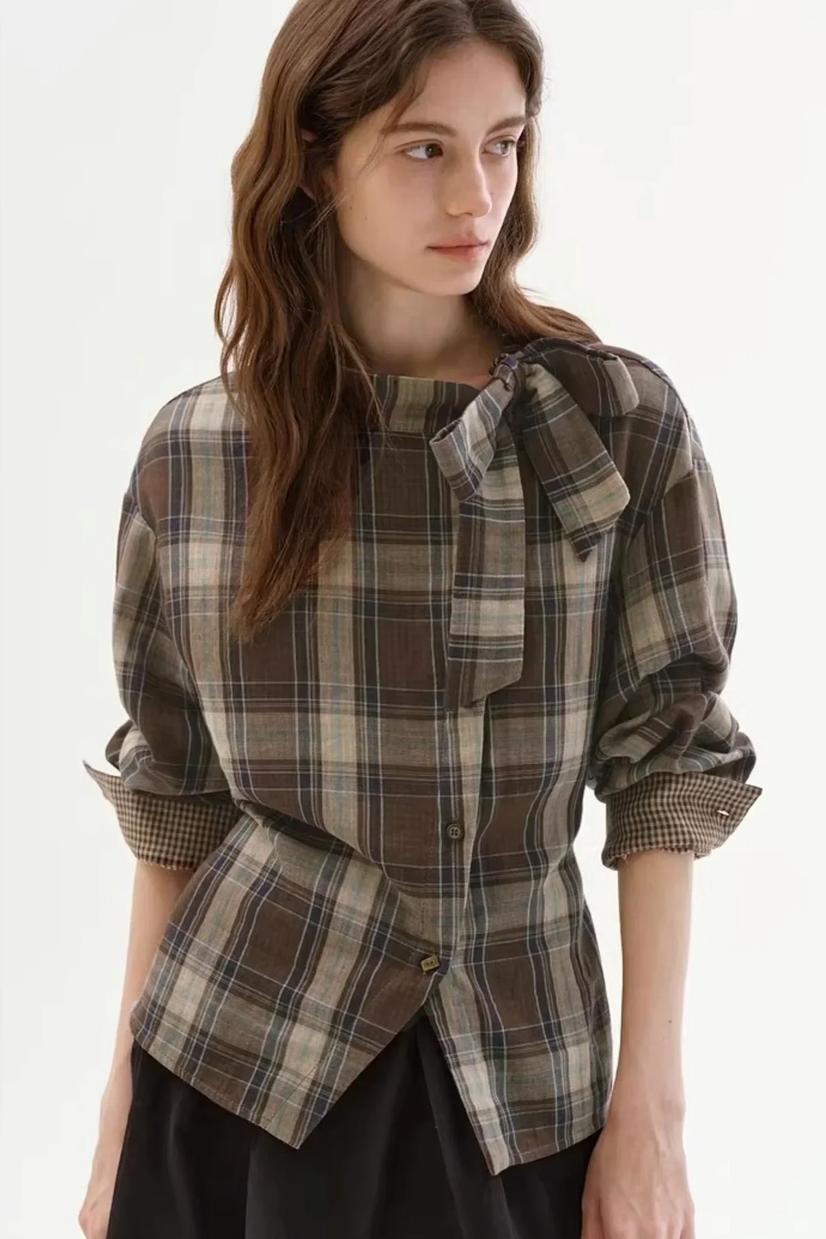 Cotton Plaid Irregular Shirt