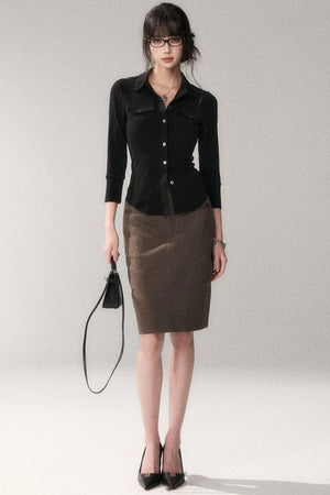 Cotton Washed Midi Skirt