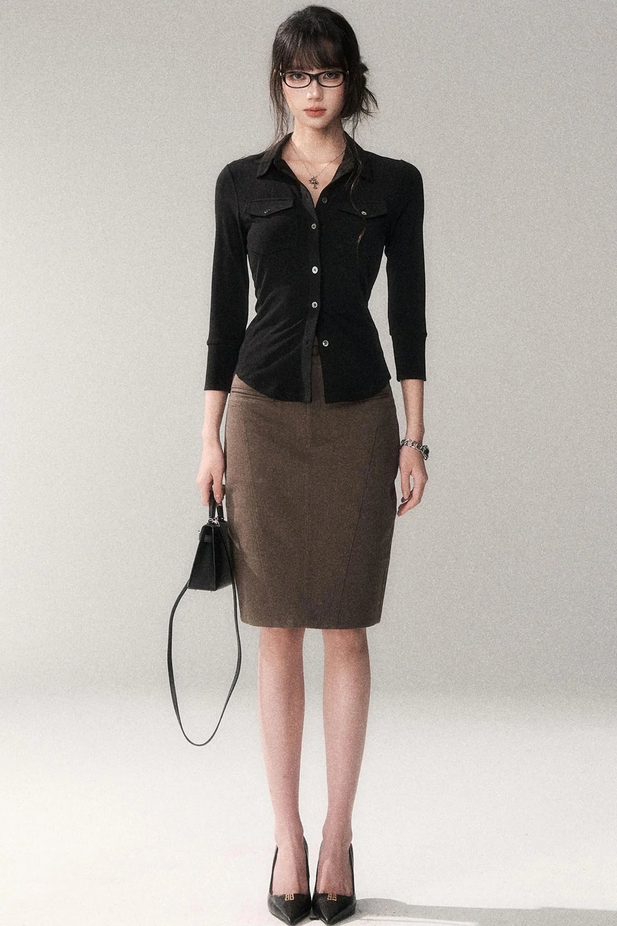 Cotton Washed Midi Skirt