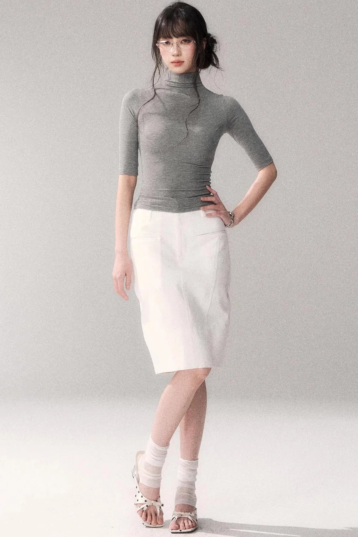 Cotton Washed Midi Skirt