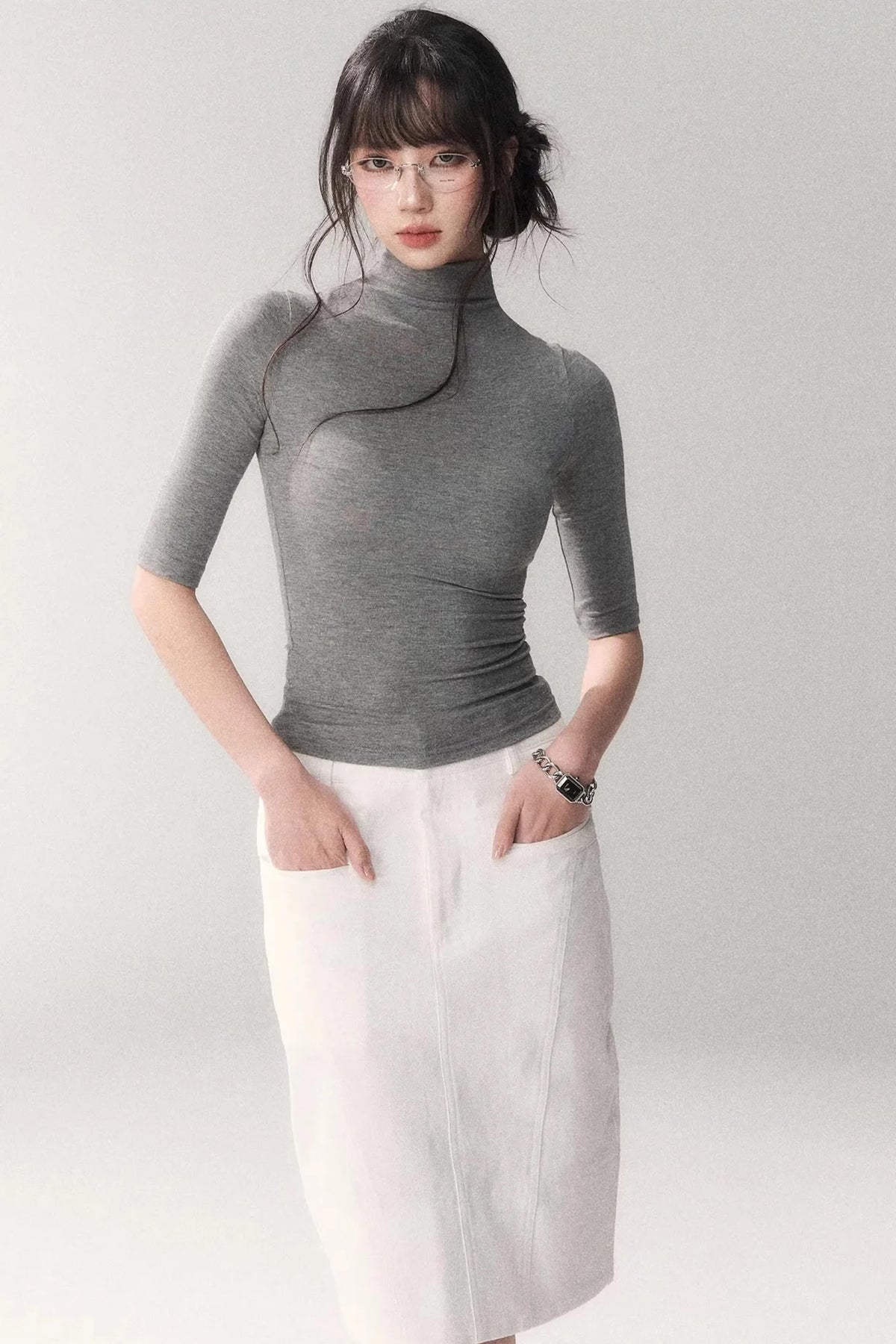Cotton Washed Midi Skirt