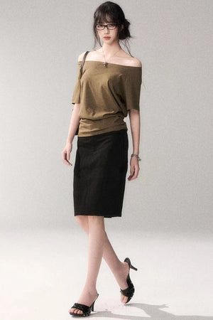 Cotton Washed Midi Skirt