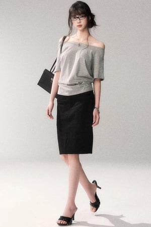 Cotton Washed Midi Skirt