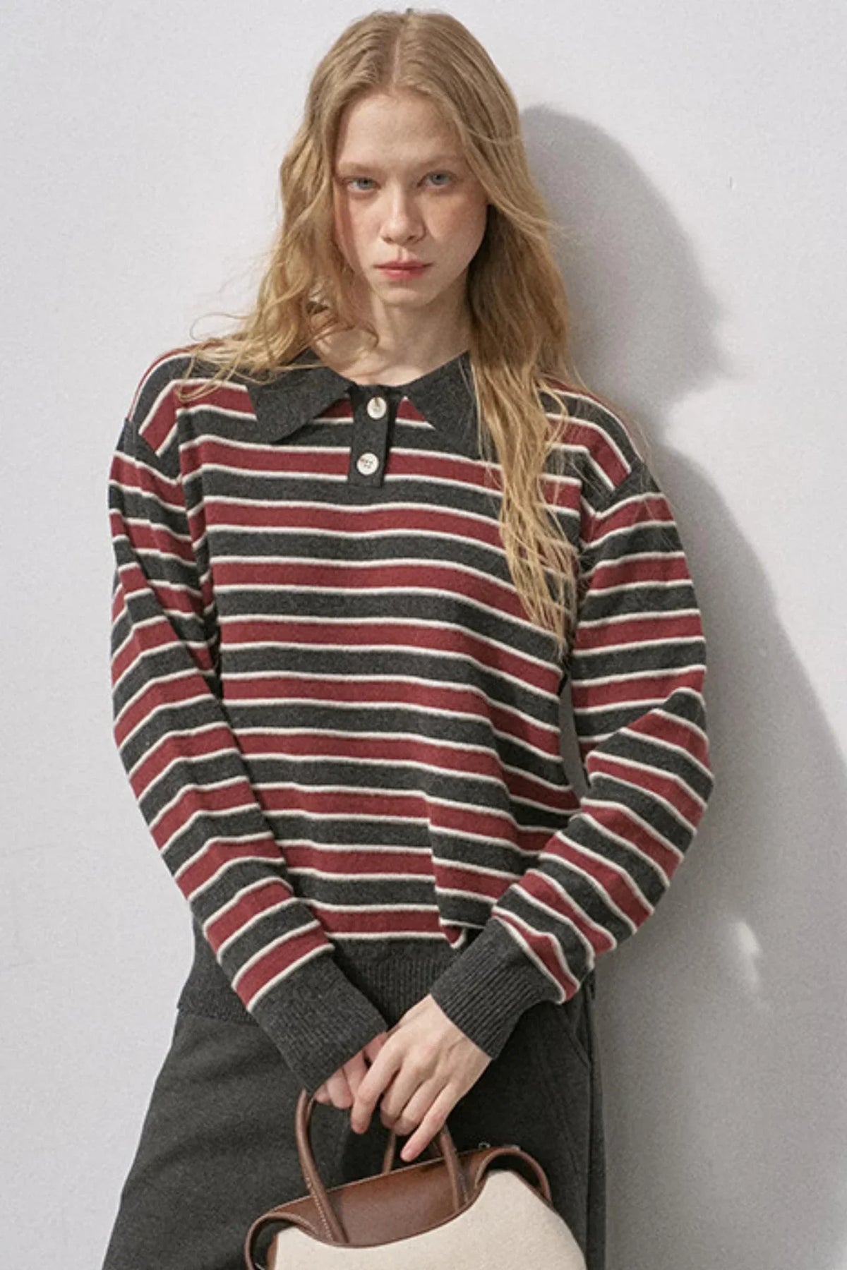 Cotton Wool Striped Polo Sweater