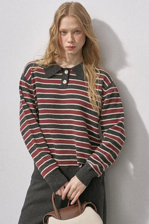 Cotton Wool Striped Polo Sweater