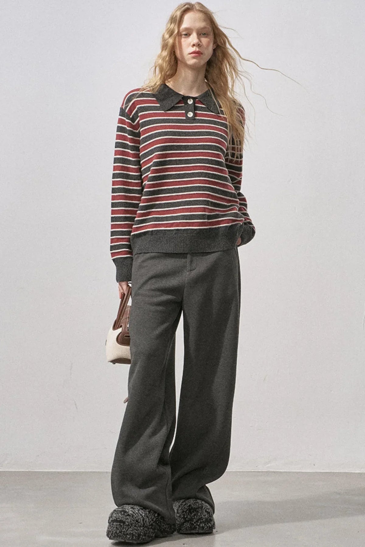 Cotton Wool Striped Polo Sweater