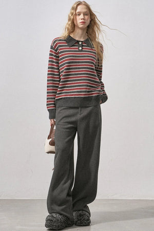 Cotton Wool Striped Polo Sweater
