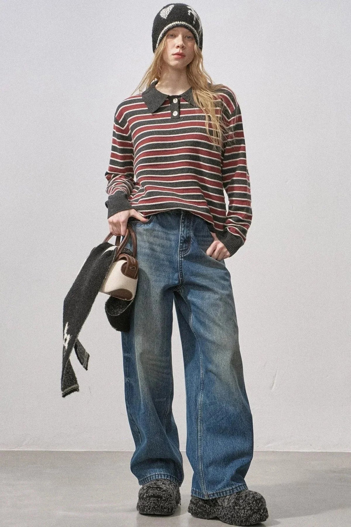 Cotton Wool Striped Polo Sweater