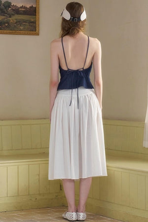 Cow Blue Pleated Denim Wide-Leg Pants Set-Up