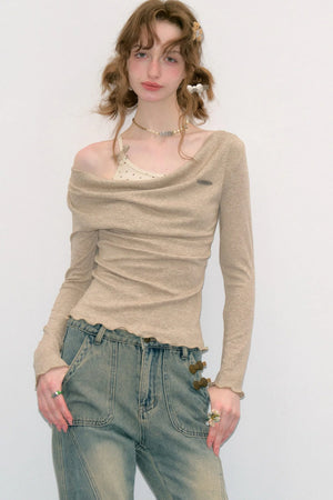 Cowl Neck Knit Base Layer Top