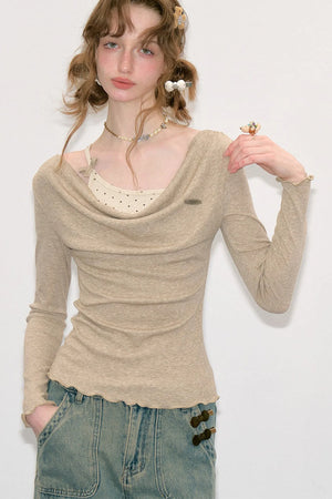 Cowl Neck Knit Base Layer Top
