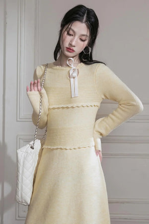 Cream Gray Lace Wool Dress