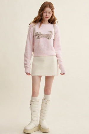 Cream Tweed A-Line Skirt